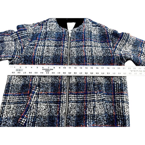 Avec Les Filles Womens Plaid Tweed Bomber Jacket XS Wool Blend Blue/Gray NWT - Picture 3 of 8